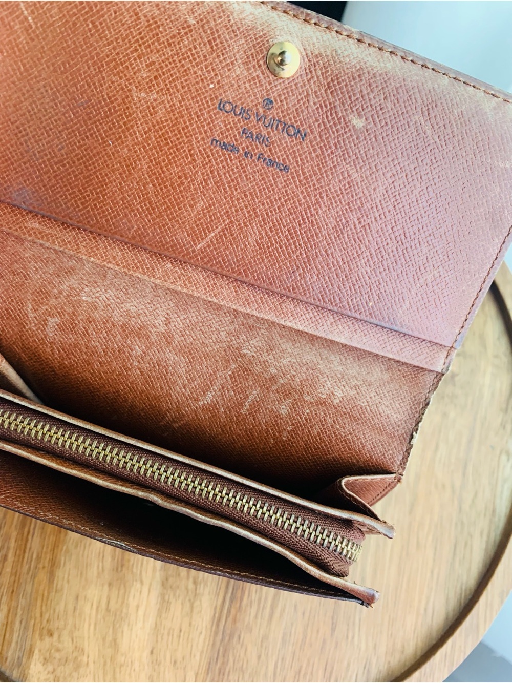 Louis Vuitton Monogram Canvas Trifold Wallet in Brown with Gold Accents Vintage - Picture 6 of 7